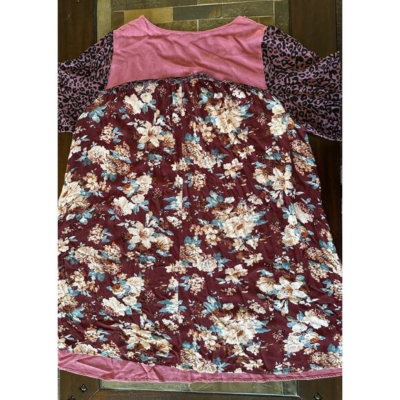 UMGEE + Dress Womens XL Pink Shift Linen Patchwork Sleeves Lagenlook Hippie Boho - Picture 2 of 7